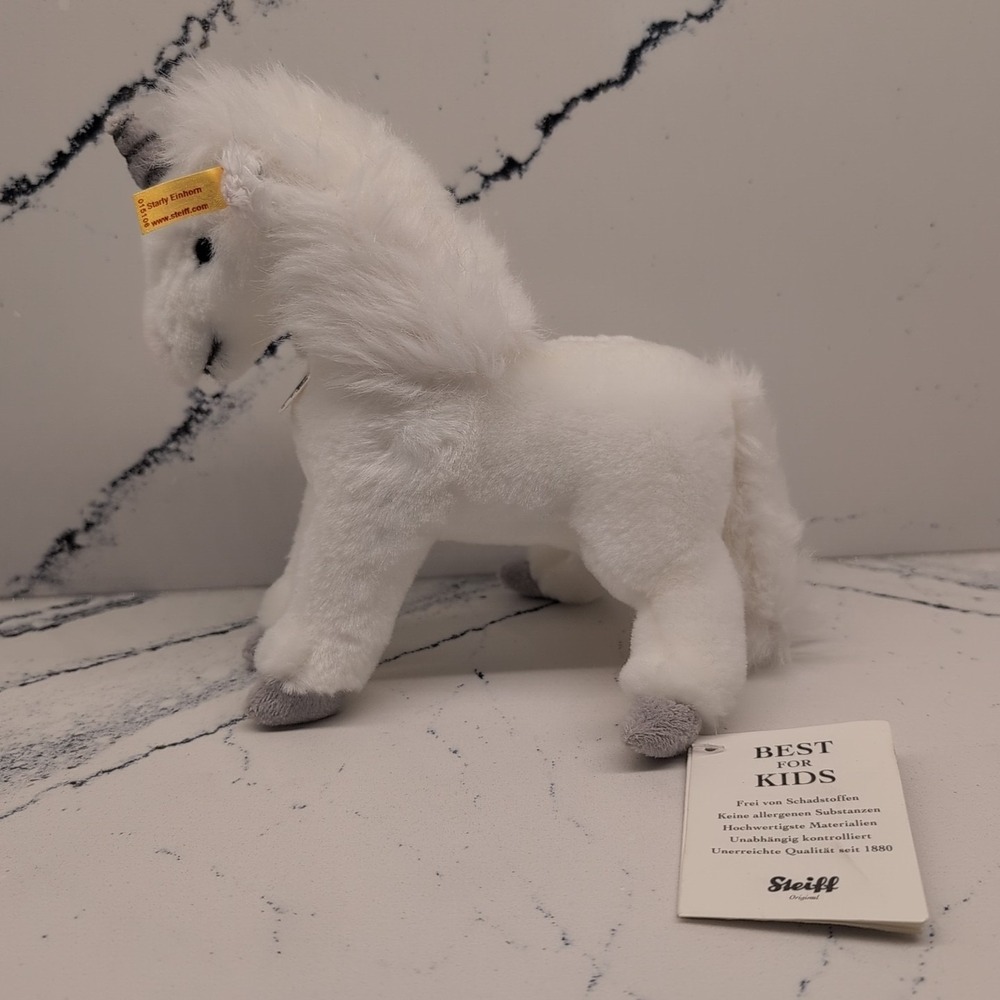 Steiff German White Stuffed‎ Starly Einhorn Standing Unicorn Horse 015106 7" NEW